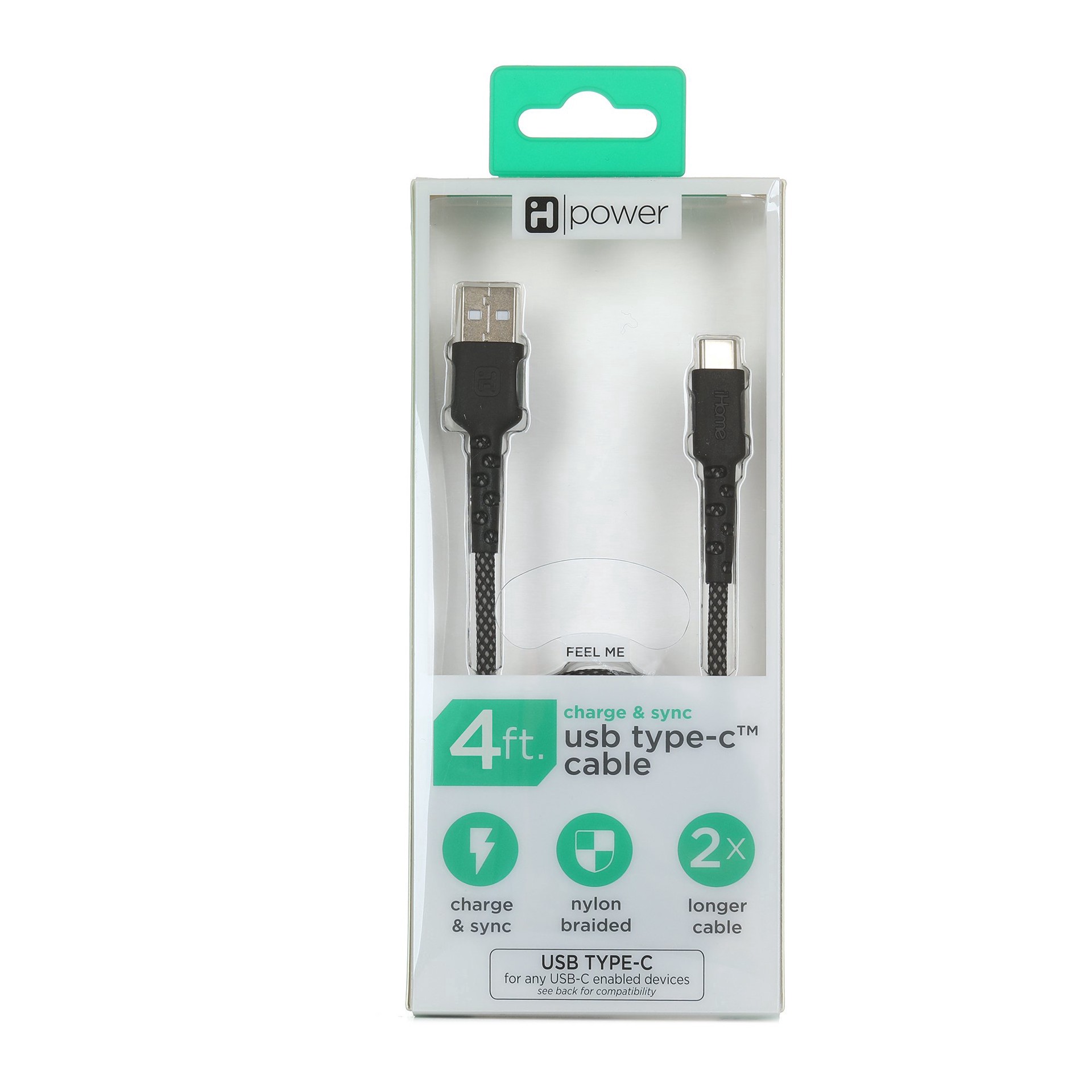 slide 1 of 1, iHome USB-C to USB-A Charging Cable - Black, 4 ft