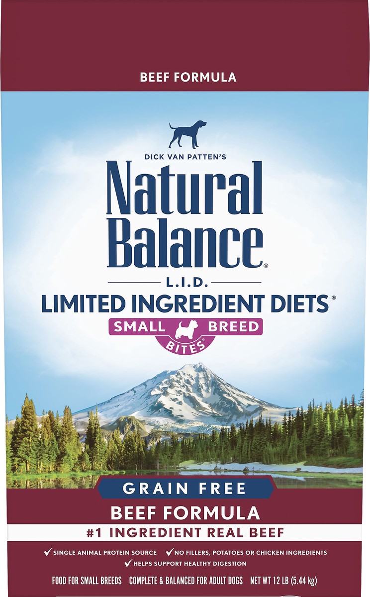 slide 1 of 8, Natural Balance L.I.D. Limited Ingredient Diets Small Breed Bites Grain Free Beef Formula Dog Food 12 lb, 12 lb