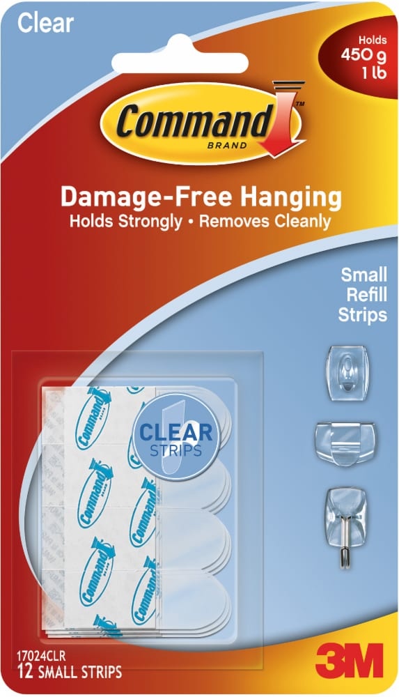 slide 1 of 1, 3M Command Clear Small Refill Strips, 12 ct