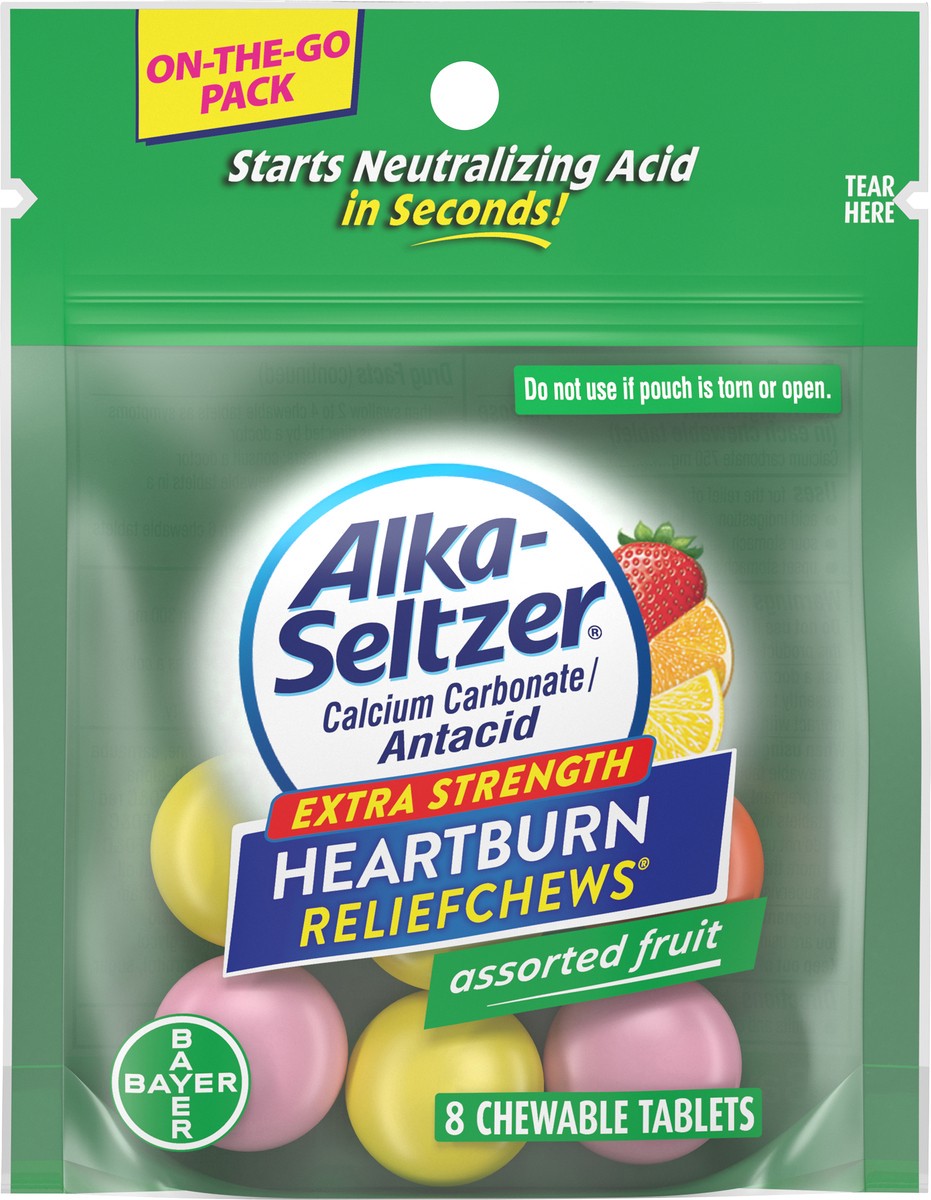 slide 1 of 2, Alka-Seltzer ReliefChews Assorted Fruit Extra Strength Heartburn Chewable Tablets 8 ea, 8 ct