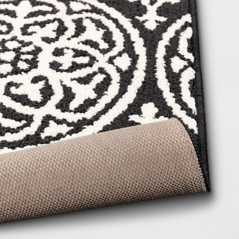 slide 4 of 4, 1'8"x2'10" Washable Medallion Tufted And Hooked Accent Rug Gray - Threshold™, 1 ct