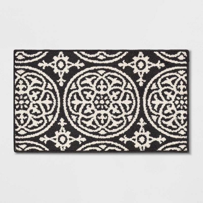 slide 1 of 4, 1'8"x2'10" Washable Medallion Tufted And Hooked Accent Rug Gray - Threshold™, 1 ct