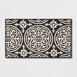 1'8"x2'10" Washable Medallion Tufted And Hooked Accent Rug Gray - Threshold™: Skid-Resistant, Low Pile, Indoor Use
