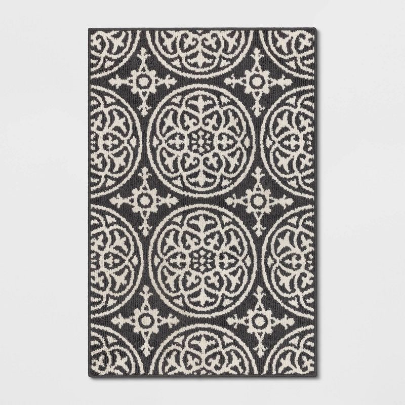 slide 1 of 4, 2'6"x3'10" Washable Medallion Tufted And Hooked Accent Rug Gray - Threshold™: Skid-Resistant, Indoor, Low Pile, 1 ct