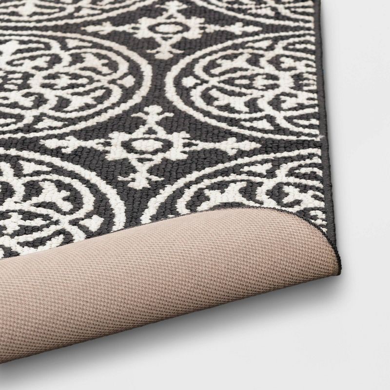 slide 4 of 4, 2'6"x3'10" Washable Medallion Tufted And Hooked Accent Rug Gray - Threshold™: Skid-Resistant, Indoor, Low Pile, 1 ct