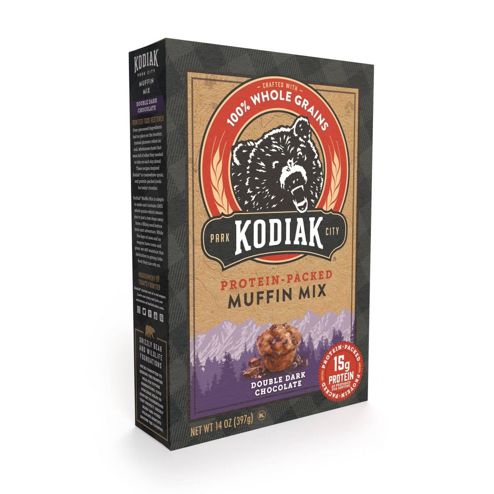 slide 2 of 6, Kodiak Cakes Kodiak Protein-Packed Muffin Mix Double Dark Chocolate - 14oz, 14 oz