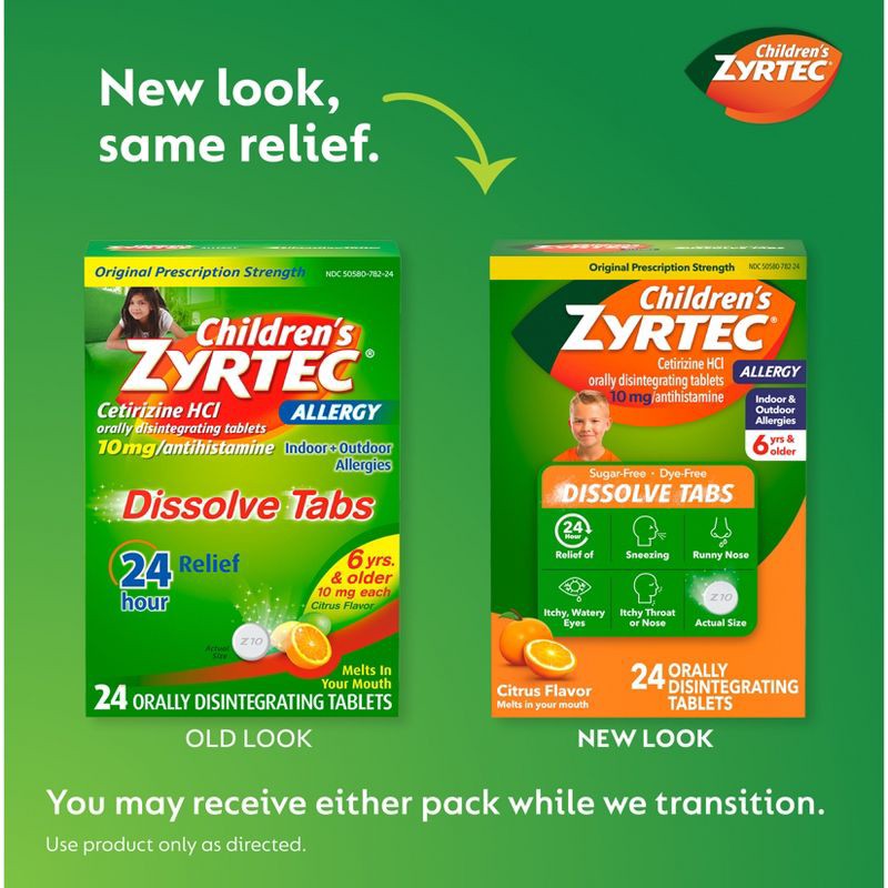 slide 3 of 9, Children's Zyrtec Allergy Relief Cetirizine Dissolving Tablets - Citrus - 24ct, 24 ct