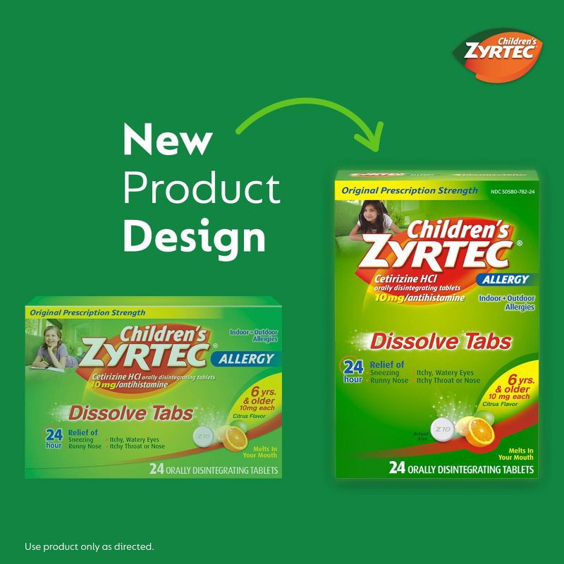 slide 14 of 15, Children's Zyrtec Allergy Relief Cetirizine Dissolving Tablets - Citrus - 24ct, 24 ct