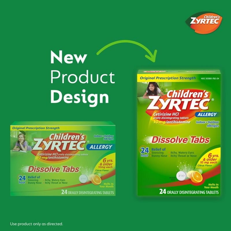 slide 15 of 15, Children's Zyrtec Allergy Relief Cetirizine Dissolving Tablets - Citrus - 24ct, 24 ct