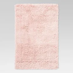 4'x5'6" Washable Plush Shag Accent Rug Pink - Room Essentials™: High Pile, Skid & Stain-Resistant, Bedroom Decor