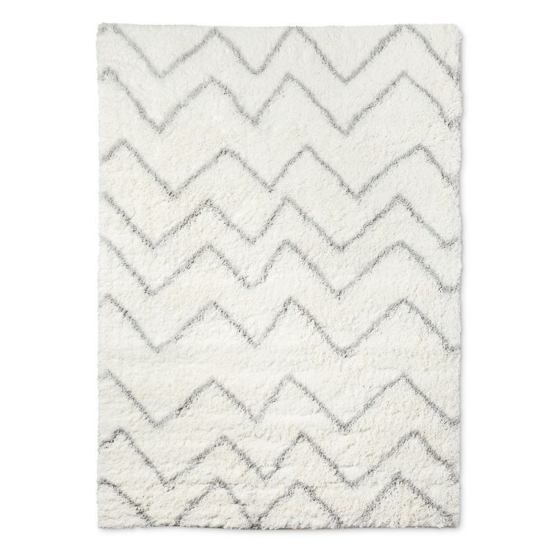 slide 1 of 6, 4'x5'6" Chevron Area Kids' Rug Cream - Pillowfort™: High Pile, Skid-Resistant, Bedroom Rug, Tufted Nylon, 1 ct
