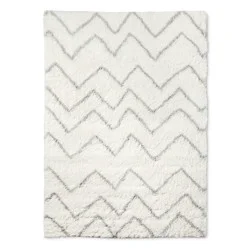 4&#x27;x5&#x27;6&quot; Chevron Area Kids&#x27; Rug Cream - Pillowfort™: High Pile, Skid-Resistant, Bedroom Rug, Tufted Nylon