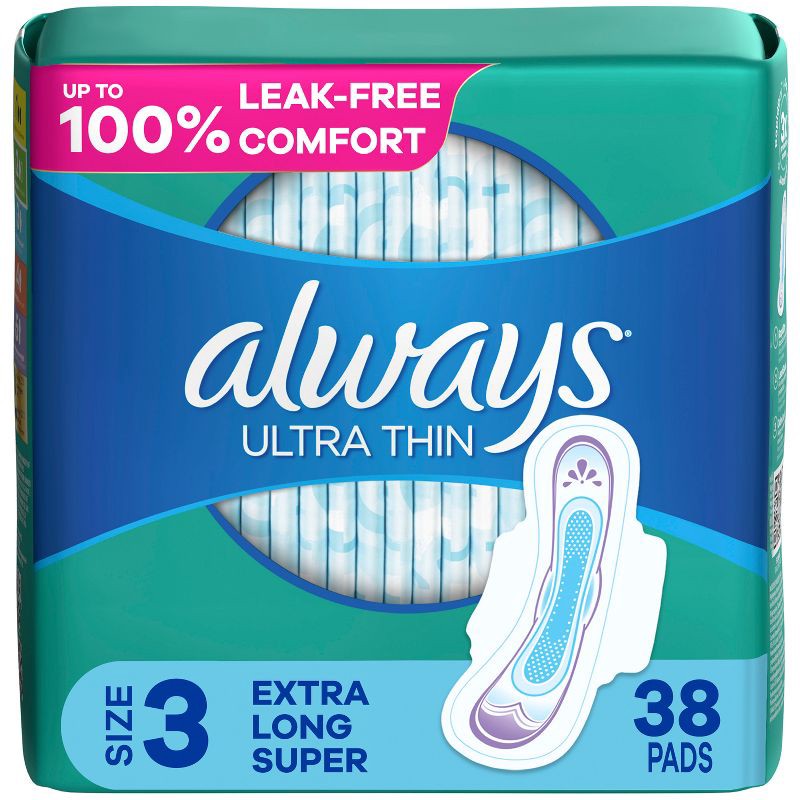 slide 1 of 9, Always Ultra Thin Pads Extra Super Long Absorbency Unscented with Wings - Size 3 - 38ct, 38 ct