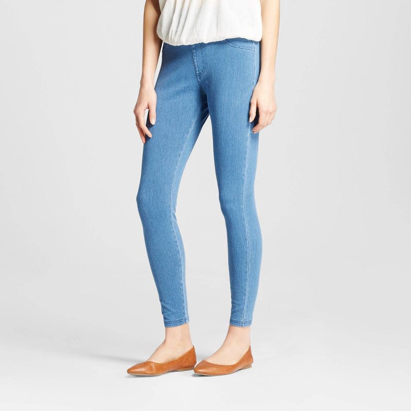 slide 1 of 2, Women's High Waisted Jeggings - A New Day™ Light Blue S: Cotton Blend, Power Stretch, Knit Fabric, Ankle Length, Elastic Waistband, 1 ct