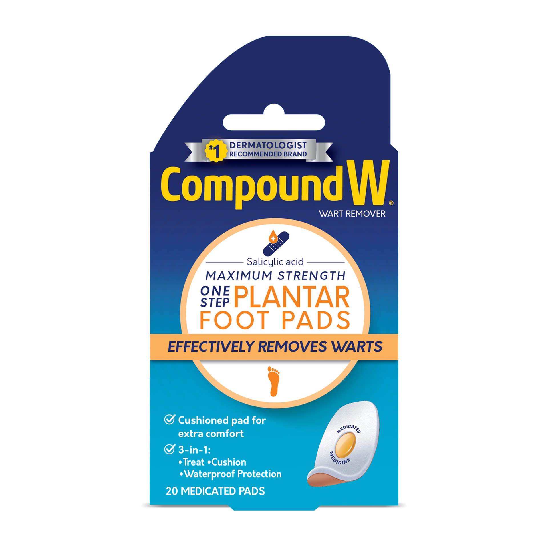 slide 1 of 11, Compound W Maximum Strength One Step Plantar Wart Remover Foot Pads, 20 Count, 20 ct