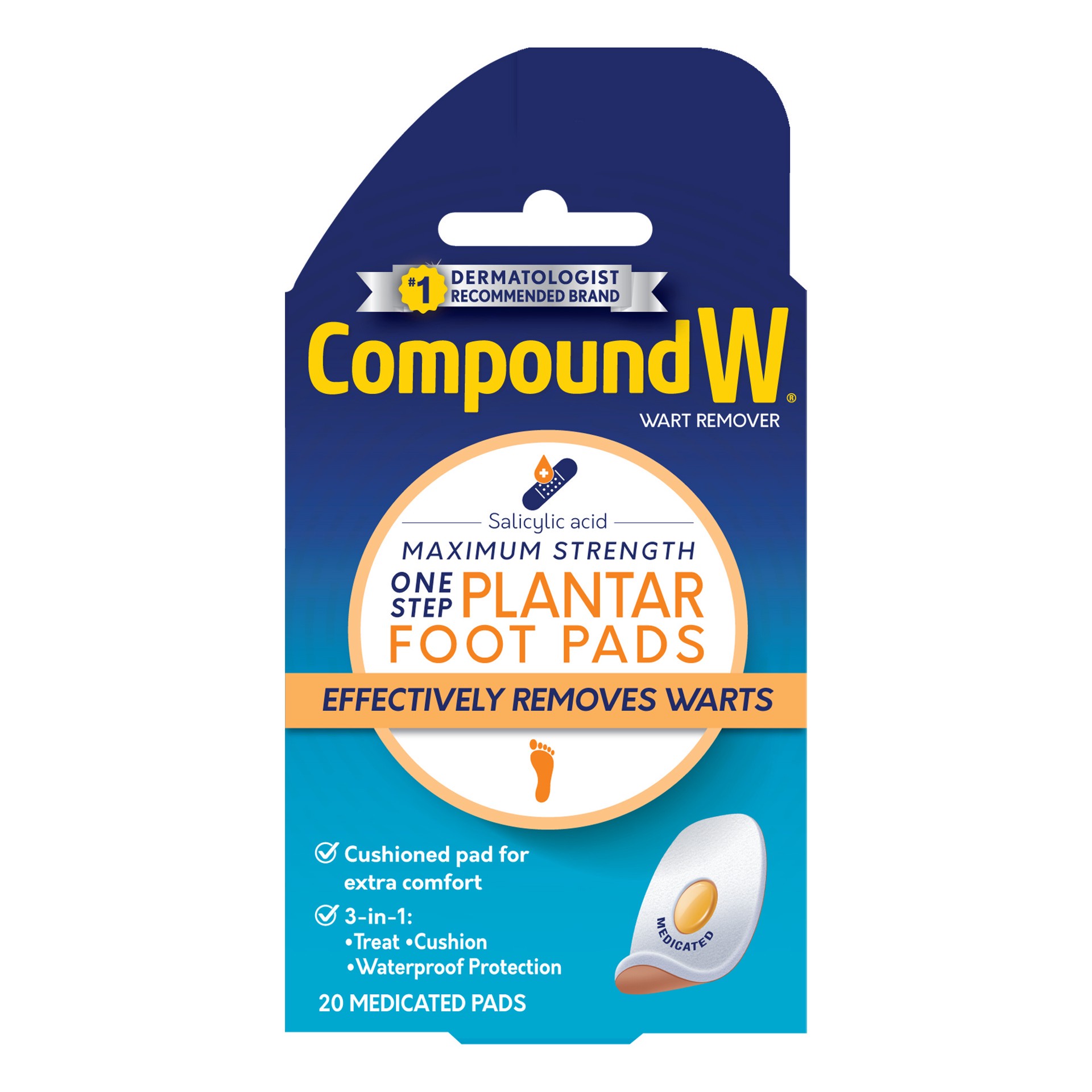 slide 1 of 11, Compound W Maximum Strength One Step Plantar Wart Remover Foot Pads, 20 Count, 20 ct