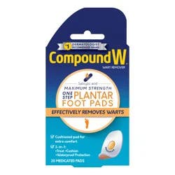 Compound W Maximum Strength One Step Plantar Wart Remover Foot Pads, 20 Count