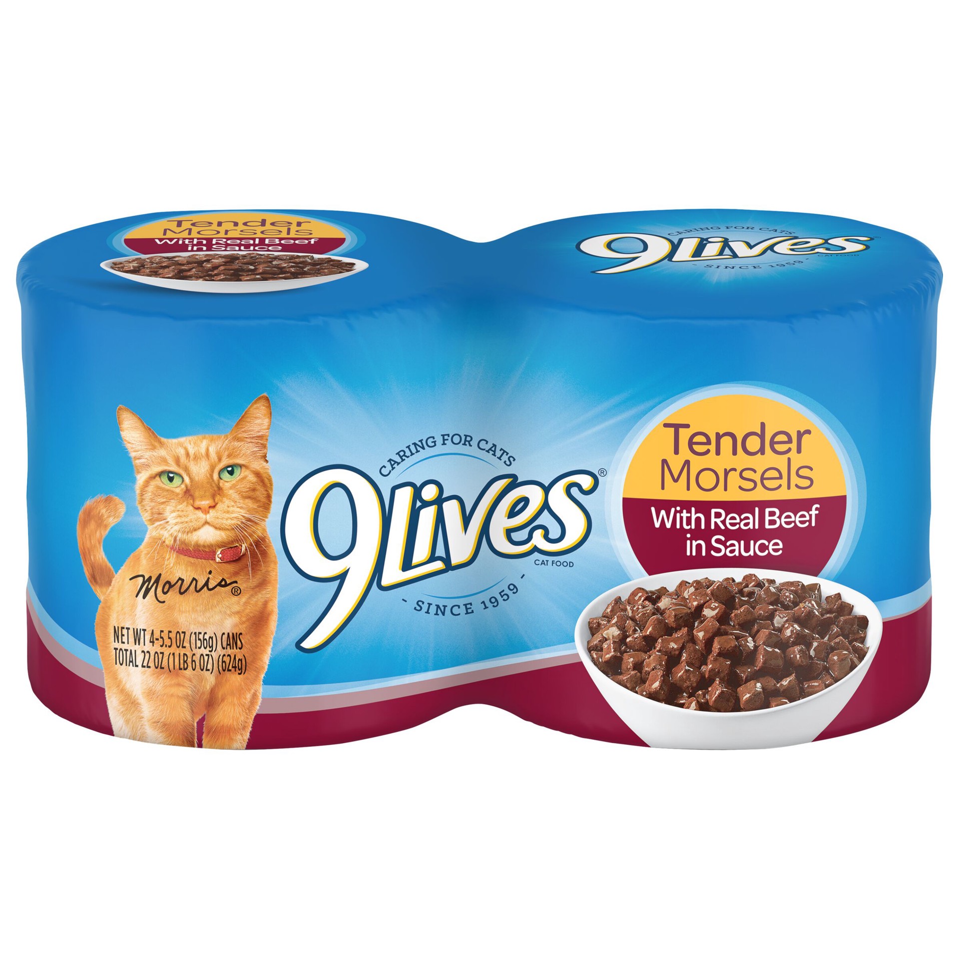 slide 1 of 5, 9Lives Tender Morsels With Real Beef In Sauce Cat Food 4-5.5 Oz. Cans, 4 ct