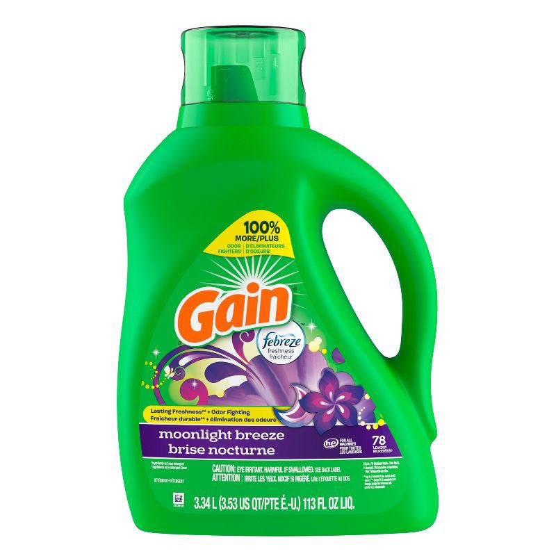 slide 12 of 13, Gain Moonlight Breeze HE Deep Cleaning Concentrated Liquid Laundry Detergent 78 Loads - 113 fl oz, 113 fl oz
