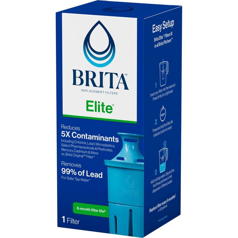 slide 13 of 14, Brita Elite Replacement Water Filter for Pitchers and Dispensers: Reduces Odors, Filters Benzene & Lead, 1 ct