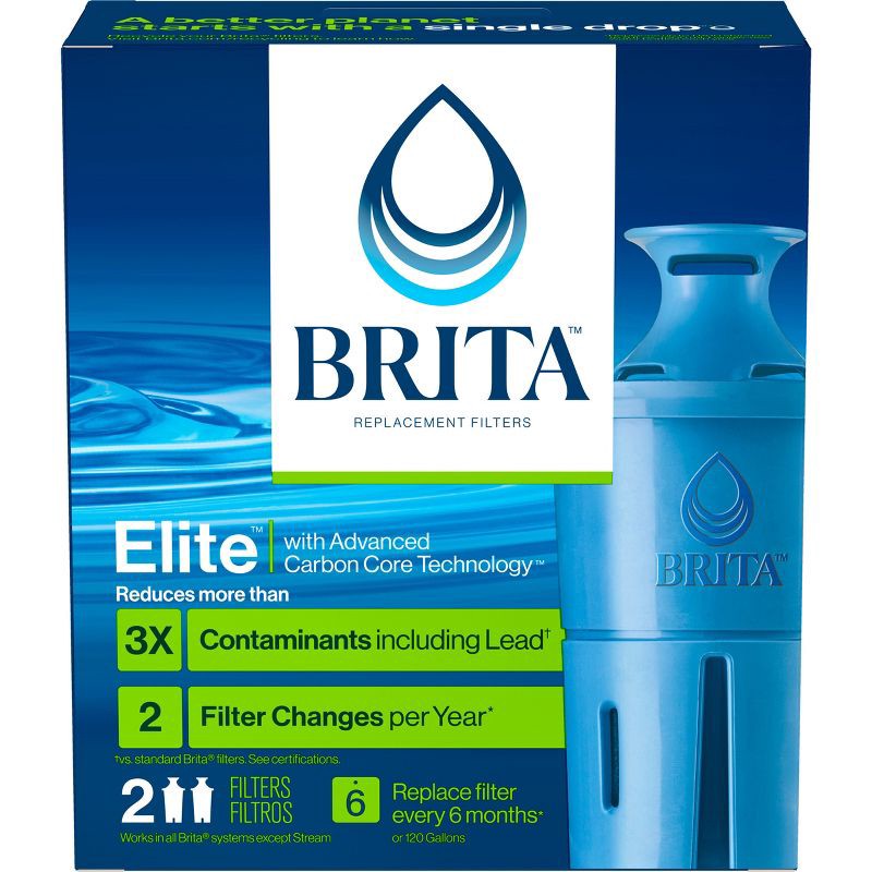 slide 3 of 20, Brita 2ct Elite Replacement Water Filter for Pitchers and Dispensers: BPA-Free, Reduces Odors, Filters Lead & More, 2 ct