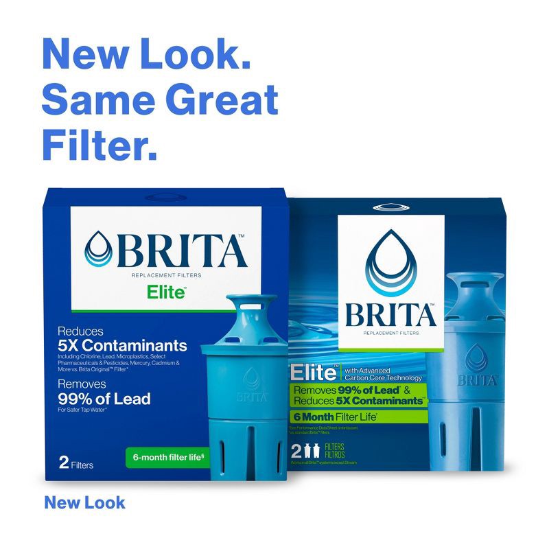 slide 3 of 14, Brita 2ct Elite Replacement Water Filter for Pitchers and Dispensers: Reduces Odors, Filters Lead & More, 2 ct