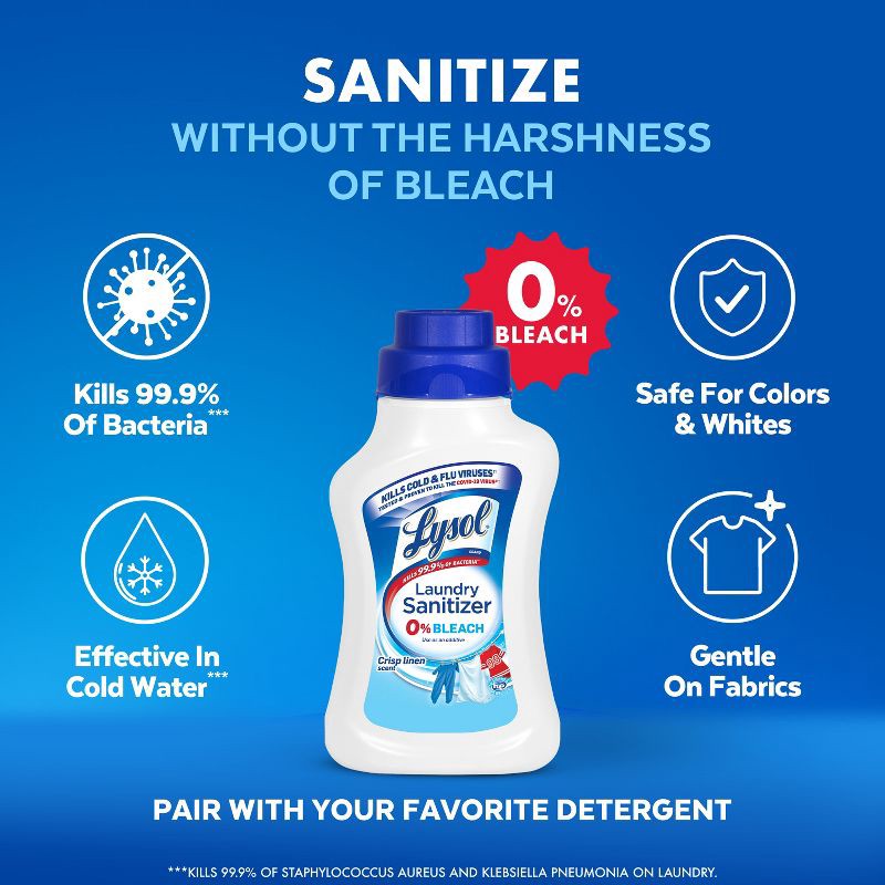 slide 9 of 10, Lysol Crisp Linen Scented Laundry Sanitizer - 41 fl oz, 41 fl oz