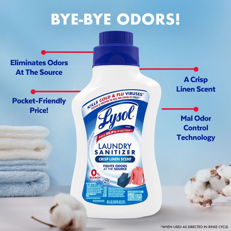slide 10 of 10, Lysol Crisp Linen Scented Laundry Sanitizer - 41 fl oz, 41 fl oz
