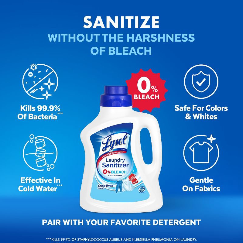 slide 7 of 11, Lysol Laundry Sanitizer Crisp Linen Detergent Booster - 90oz, 90 oz