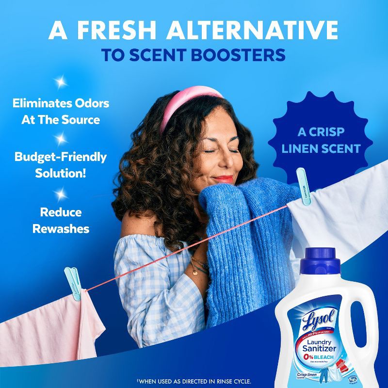 slide 8 of 11, Lysol Laundry Sanitizer Crisp Linen Detergent Booster - 90oz, 90 oz