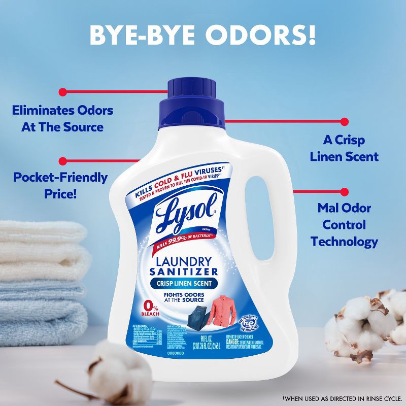 slide 11 of 11, Lysol Laundry Sanitizer Crisp Linen Detergent Booster - 90oz, 90 oz