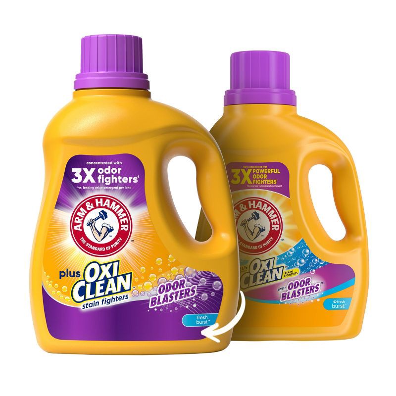 slide 2 of 10, Arm & Hammer Plus OxiClean Odor Blasters HE Liquid Laundry Detergent 77 Loads - 100.5 fl oz, 100.5 fl oz