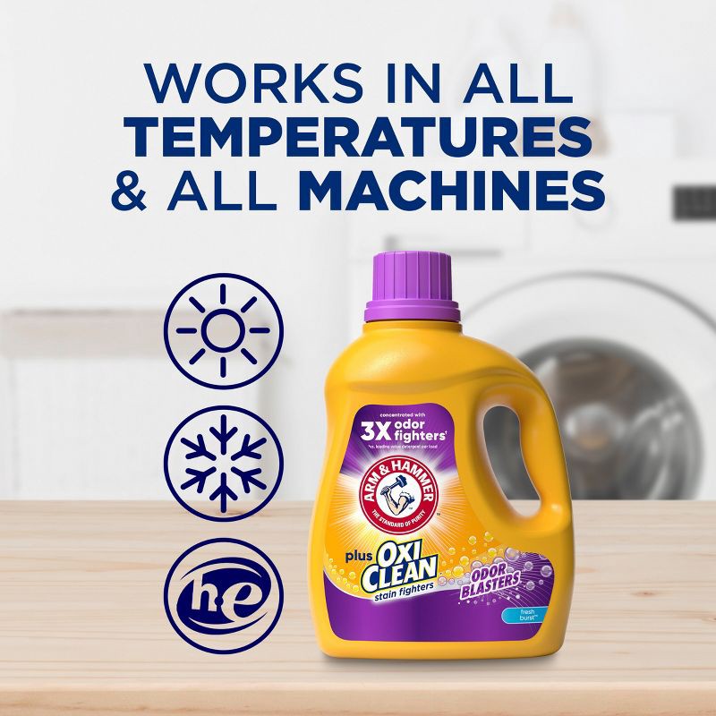 slide 8 of 10, Arm & Hammer Plus OxiClean Odor Blasters HE Liquid Laundry Detergent 77 Loads - 100.5 fl oz, 100.5 fl oz
