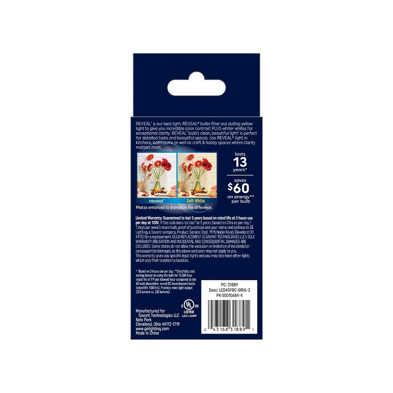 slide 3 of 7, GE Household Lighting GE 2pk 40W Reveal HD+ LED BC Decorative Light Bulbs, 2 ct