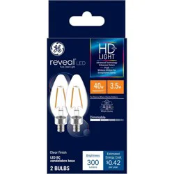 GE Household Lighting GE 2pk 40W Reveal HD+ LED BC Decorative Light Bulbs