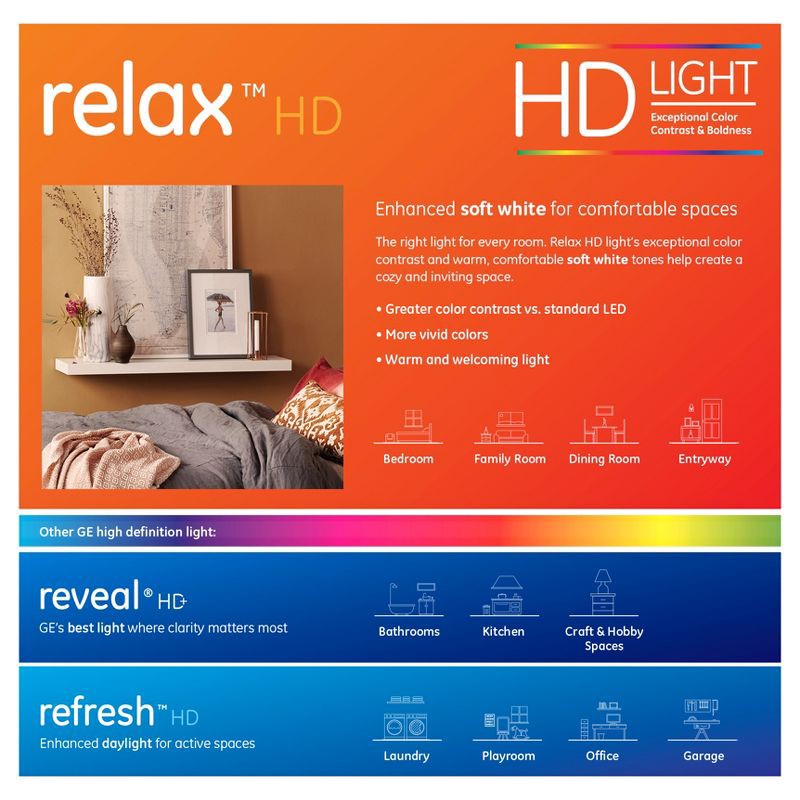 slide 4 of 4, GE Household Lighting GE 2pk Equivalent Relax LED HD Light Bulbs Soft White, 2 ct
