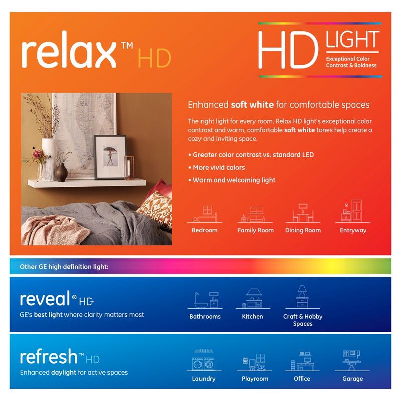 slide 4 of 6, GE Household Lighting GE 2pk 40W Relax A19 LED HD Light Bulbs Soft White, 2 ct