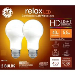 GE Household Lighting GE 2pk 40W Relax A19 LED HD Light Bulbs Soft White