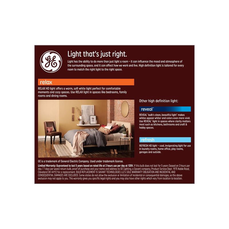 slide 3 of 8, GE Household Lighting GE 2pk 75W Relax A19 LED HD Light Bulbs Soft White, 2 ct