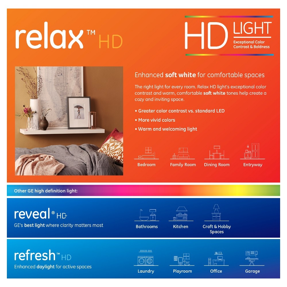 slide 4 of 4, GE Household Lighting General Electric Relax LED 3- Way HD Light Bulbs Soft White, 1 ct