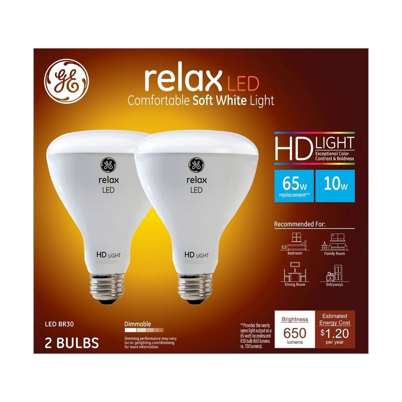slide 1 of 4, GE Household Lighting GE 2pk 10.5W 65W Equivalent Relax LED HD Indoor Floodlights Soft White, 2 ct