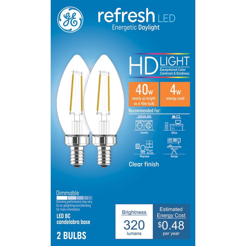 slide 1 of 6, GE Household Lighting GE 2pk 40W Refresh LED Decorative Light Bulbs Daylight Clear, 2 ct