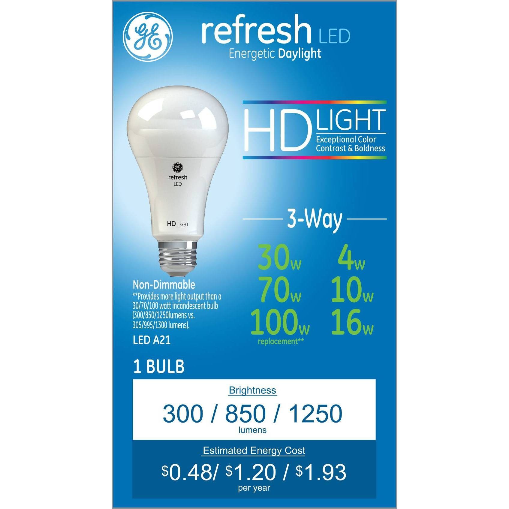 slide 1 of 5, GE Household Lighting General Electric Refresh LED 3-Way HD Light Bulb Daylight, 1 ct