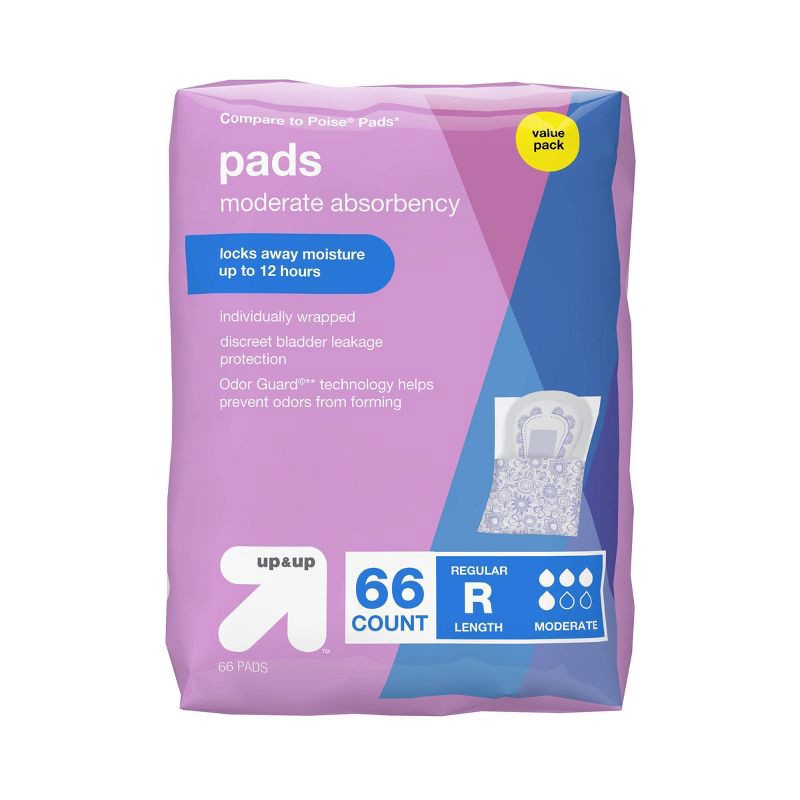 slide 2 of 3, Incontinence Pads - Moderate Absorbency - Regular - 66ct - up&up™, 66 ct