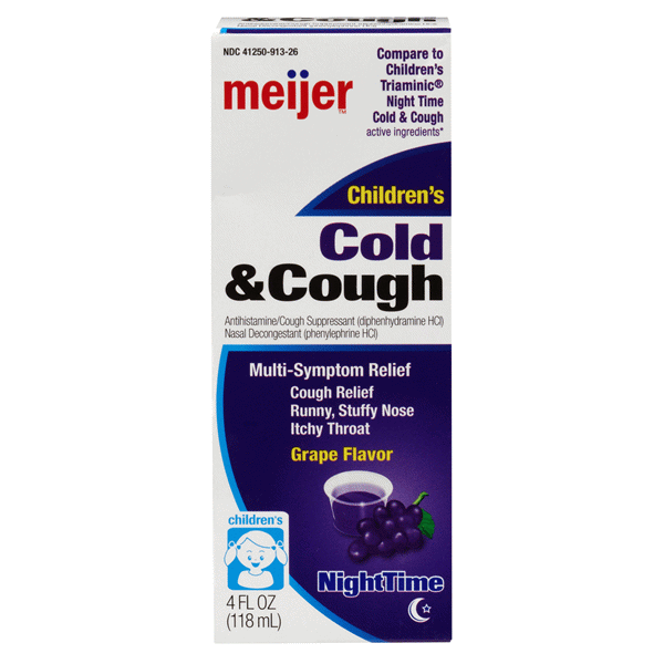 slide 1 of 1, Meijer Childrens Night Time Cold & Cough Syrup, Grape Flavor, 4 oz