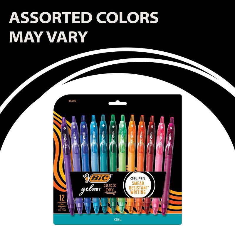 slide 3 of 12, BiC 12pk Gelocity Quick Dry Assorted Ink: Rubber Grip, Art & Stationery, Multicolored Ink, 12 ct