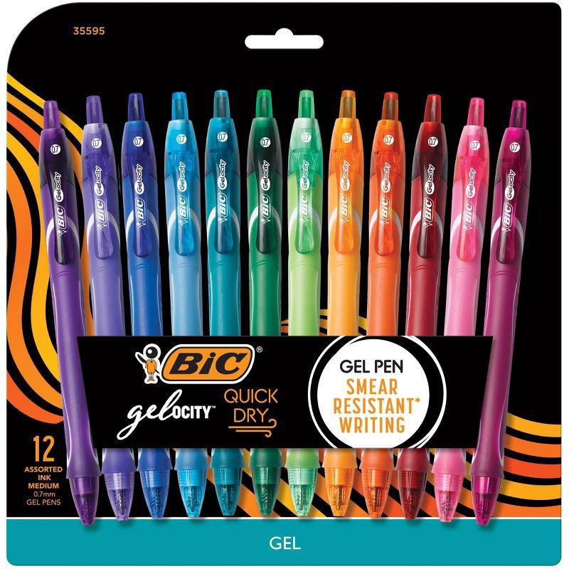 slide 1 of 12, BIC Gel-ocity Quick Dry Gel Pens 0.7mm Medium Point Multicolor 12ct, 12 ct