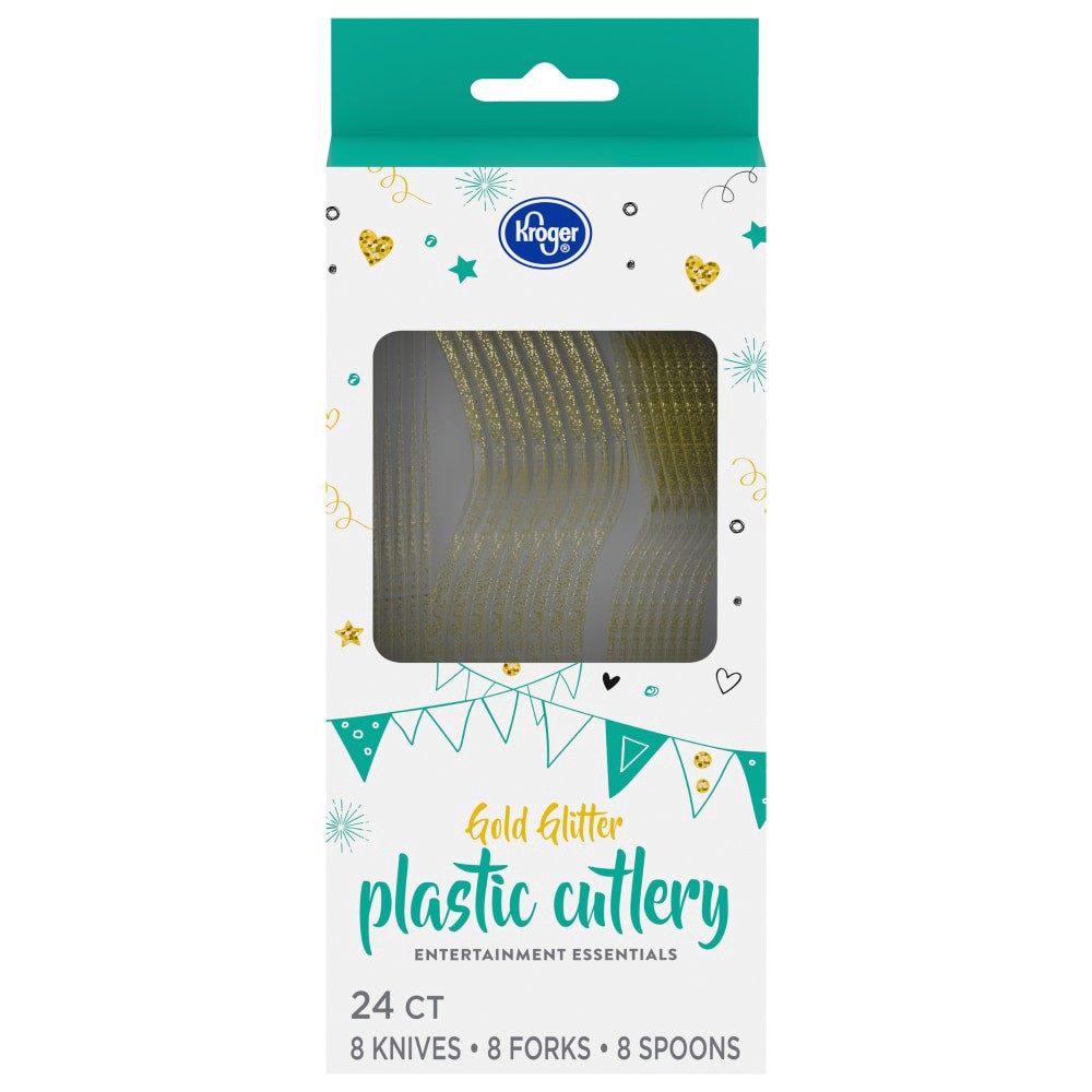 slide 2 of 2, Kroger Gold Glitter Plastic Cultery Set, 24 ct