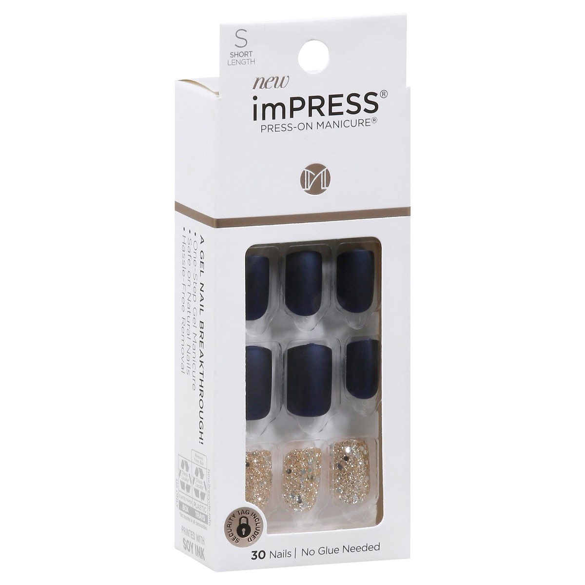 slide 4 of 9, imPRESS KISS imPRESS Long-Lasting Short Square Press-On Nails, Matte Blue Glitter, 30 Pieces, 28 ct