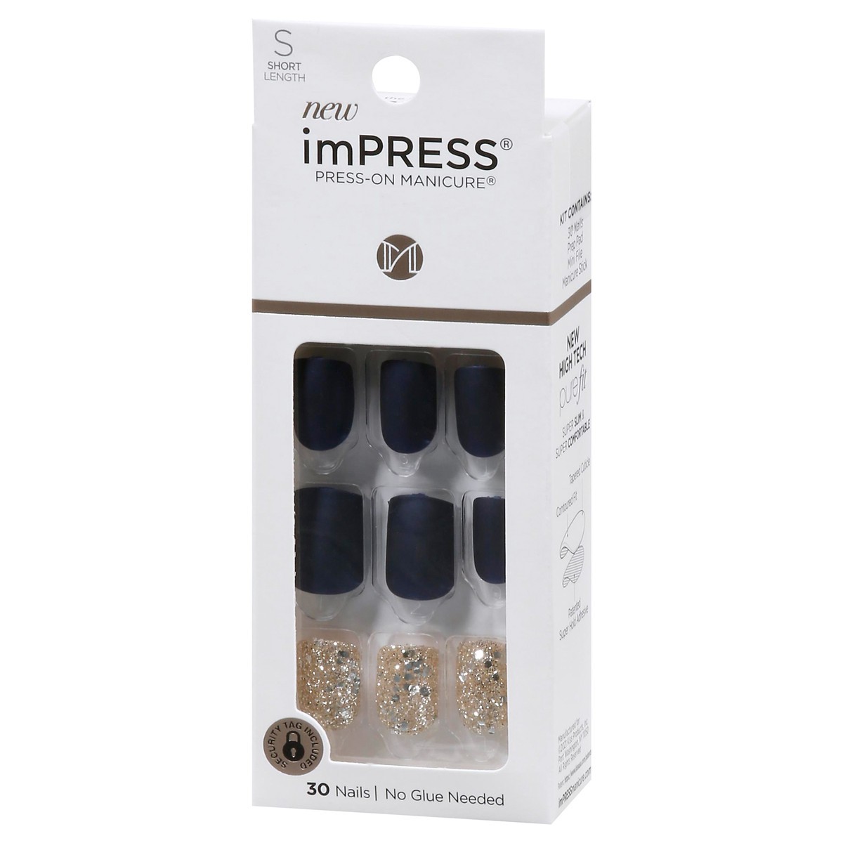 slide 7 of 9, imPRESS KISS imPRESS Long-Lasting Short Square Press-On Nails, Matte Blue Glitter, 30 Pieces, 28 ct